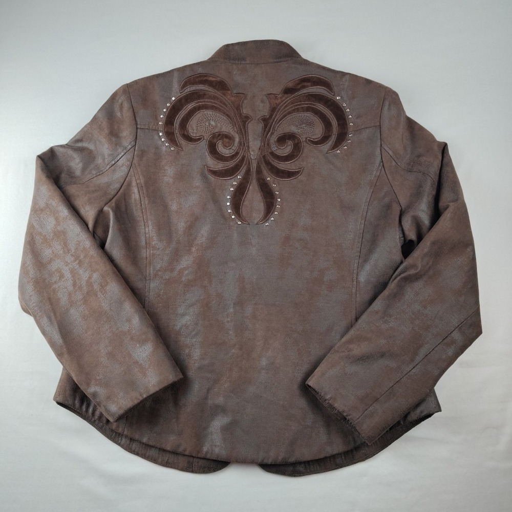 Reba Women's Faux Vegan Leather Jacket Sz L Studded Brown Western Zipper - Picture 11 of 16
